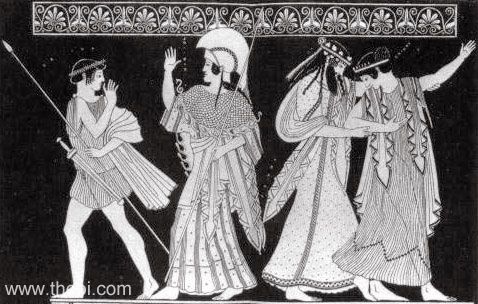 Theseus, Dionysus & Ariadne | Attic red figure vase painting