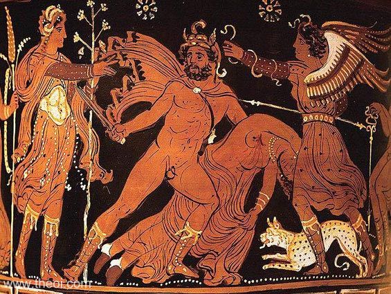Dionysus & Lycurgus | Apulian red figure vase painting