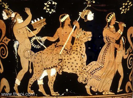 Dionysus, Silenus & Maenad | Paestan red figure vase painting