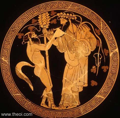 Satyr & Dionysus | Attic red figure vase painting