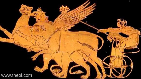 Panther, griffon and bull chariot of Dionysus | Athenian red-figure pelike C4th B.C. | Musée du Louvre, Paris