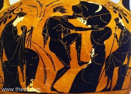 Punishment of Sisyphus | Attic black figure vase painting