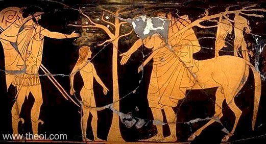 Peleus, Achilles & Chiron | Attic red figure vase painting