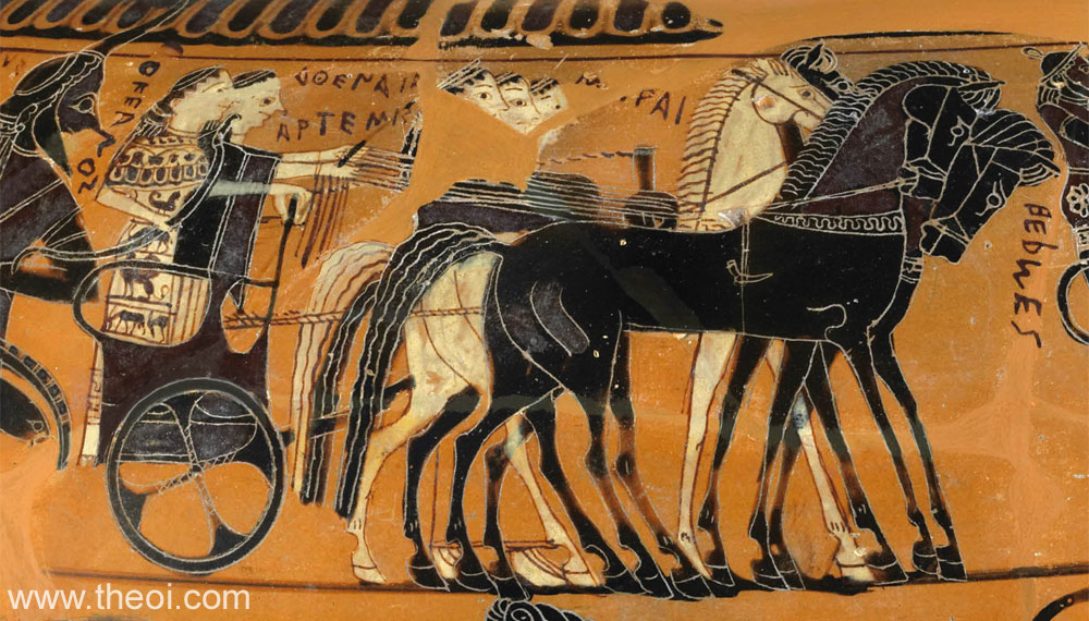 Athena, Artemis & the Moirae | Attic black figure vase painting