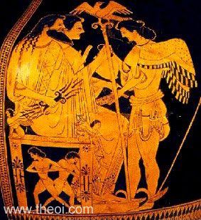 Zeus, Hera & Hebe | Attic red figure vase painting