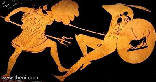 Poseidon & Polybotes | Attic red figure vase painting