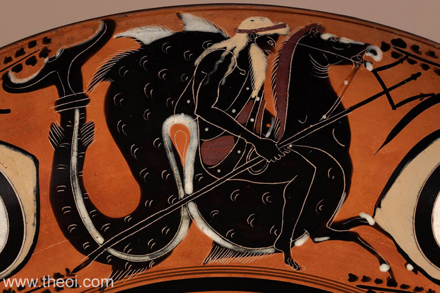 Poseidon Riding Hippocamp | Attic black figure vase painting