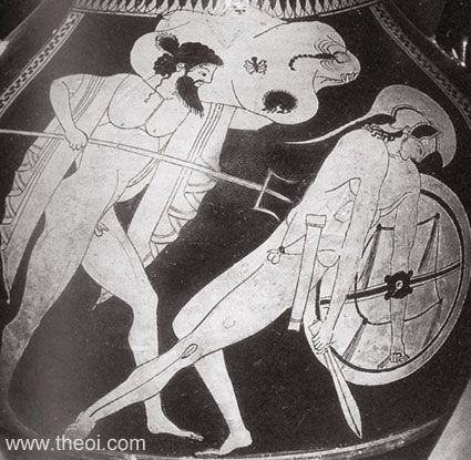 Poseidon & Polybotes | Attic red figure vase painting