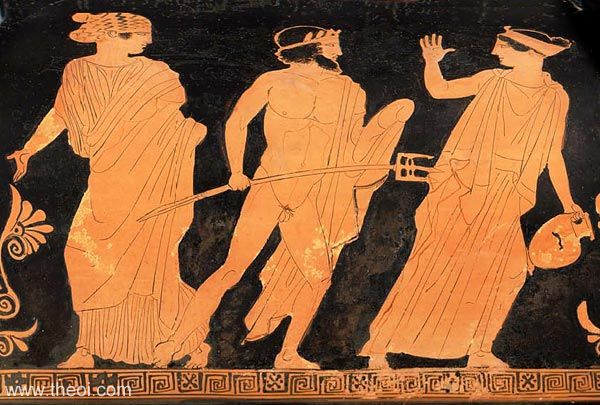 Poseidon & Amymone | Attic red figure vase painting