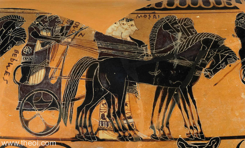 Hermes, Apollo and four Muses | Athenian black-figure dinos C6th B.C. | British Museum, London