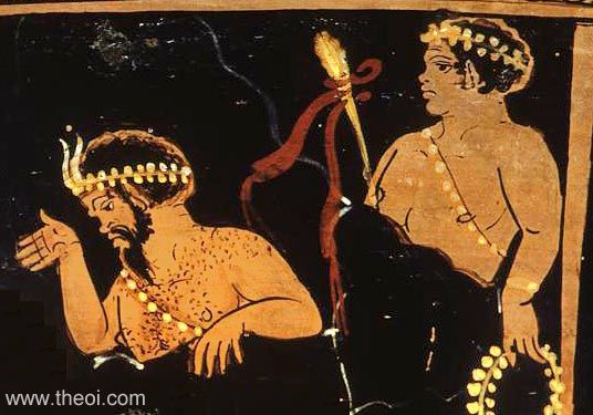 Pan & Satyriscus | Paestan red figure vase painting