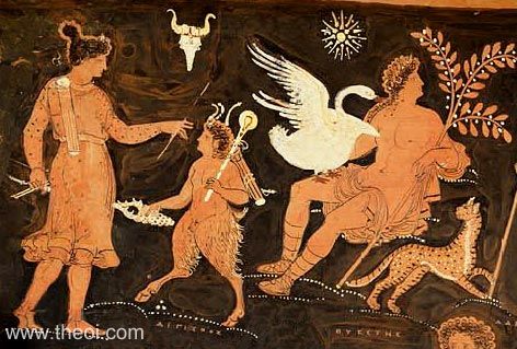 Artemis, Pan & Apollo | Apulian red figure vase painting