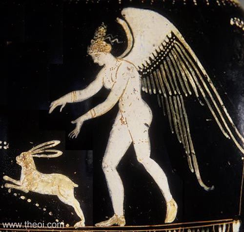 Eros resembling hermaphrodite | Apulian red-figure lekythos C4th B.C. | Rhode Island School of Design Museum, New York