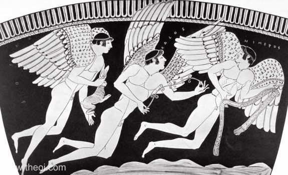 Eros, Pothos & Himeros | Attic red figure vase painting