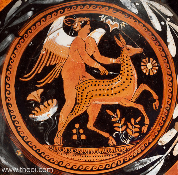 Eros chasing deer | Apulian red-figure lekanis C4th B.C. | Metropolitan Museum of Art, New York
