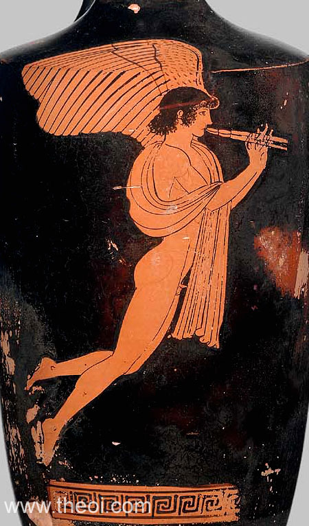 Eros playing flute | Athenian red-figure lekythos C5th B.C. | Museum of Fine Arts, Boston