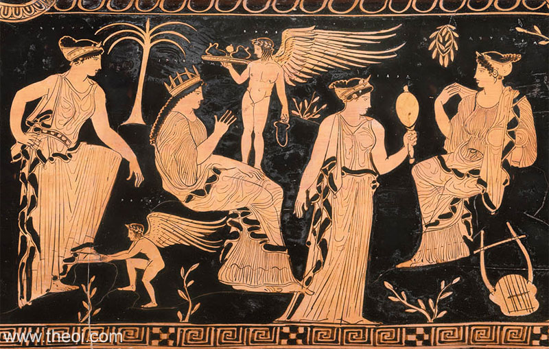 Eurynoe, Hippodame, Iaso & Asteria | Attic red figure vase painting