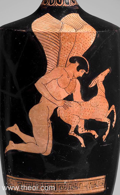Eros Bearing Fawn | Attic red figure vase painting