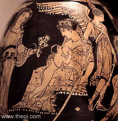 Aphrodite, Hera suckling Heracles and Iris | Apulian red-figure lekythos C4th B.C. | British Museum, London