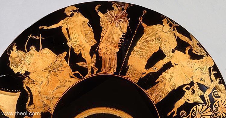 Paris, Hermes, Athena, Hera and Aphrodite | Athenian red-figure kylix C5th B.C. | Antikensammlung Berlin