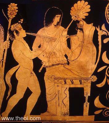 Hera & Satyriscus | Attic red figure vase painting