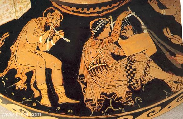 Apollo & Marsyas | Paestan red figure vase painting