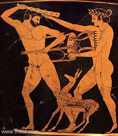 Heracles and Apollo | Athenian red-figure vase C5th B.C.