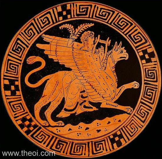 Apollo Riding Griffin | Attic red figure vase painting