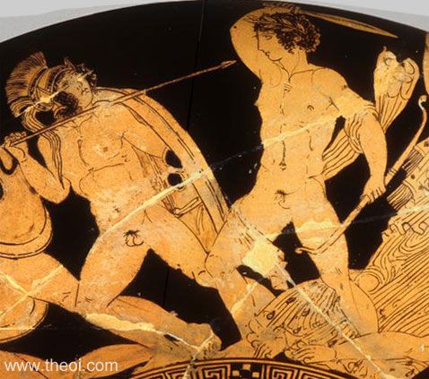 Apollo & Giant Ephialtes | Attic red figure vase painting
