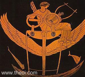 Apollo Riding Winged Tripod | Attic red figure vase painting