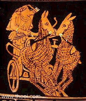 Deer-drawn chariot of Artemis | Athenian red figure krater C5th B.C. | Musée du Louvre, Paris