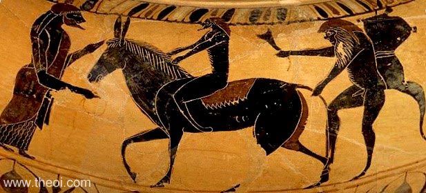 Return of Hephaestus | Ionian black figure vase painting