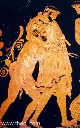 Hephaestus & Satyr | Attic red figure vase painting