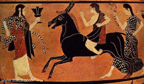 Dionysus and Hephaestus riding donkey | Caeretan black-figure hydria C6th B.C. | Kunsthistorisches Museum, Vienna