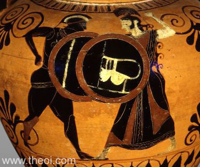 Athena & Enceladus | Attic black figure vase painting