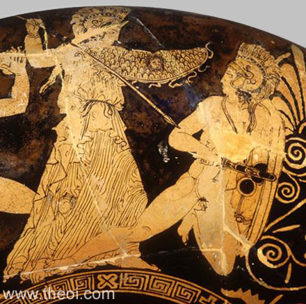 Athena and the giant Enceladus | Athenian red-figure kylix C5th B.C. | Antikensammlung Berlin