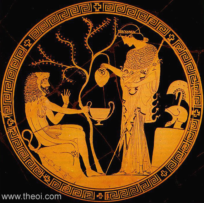 Heracles and Athena | Athenian red-figure kylix C5th B.C. | Staatliche Antikensammlungen, Munich