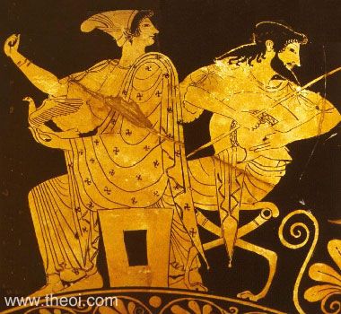 Aphrodite and Ares | Athenian red-figure kylix C5th B.C. | Tarquinia National Archaeological Museum