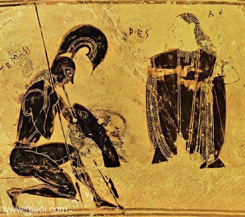 Ares & Athena | Attic black figure vase painting