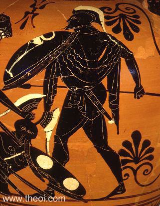 Ares and fallen Cycnus | Athenian black-figure amphora C6th B.C. | Worcester Art Museum