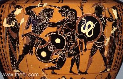 Heracles & Cycnus | Attic black figure vase painting