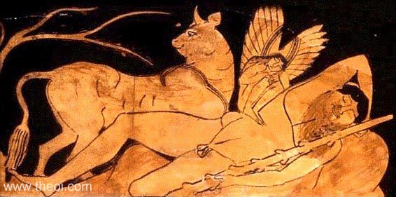 Giant Alcyoneus & Hypnos | Attic red figure vase painting