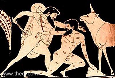 Hermes & Argus Panoptes | Attic red figure vase painting