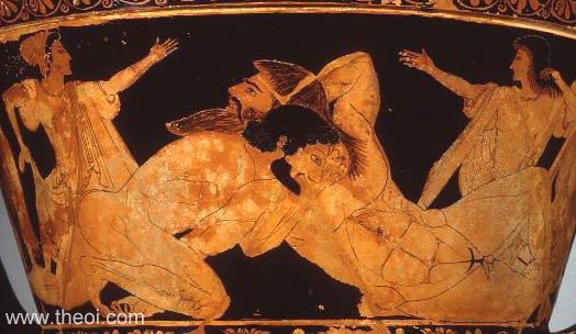 Heracles & Antaeus | Attic red figure vase painting