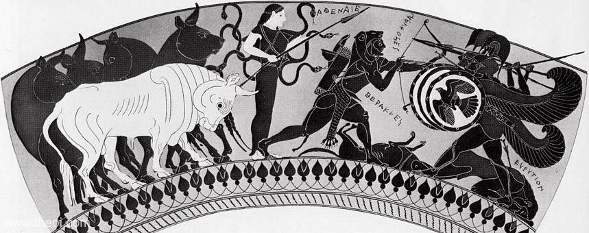 Heracles & Geryon | Drawing of Greek vase painting