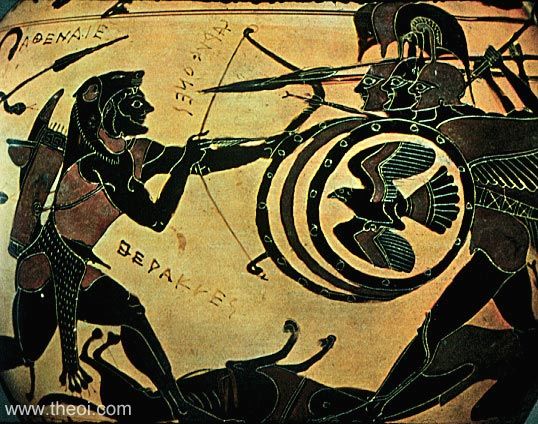 Heracles & Geryon | Attic black figure vase painting