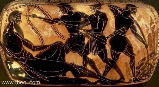Polyphemus & Odysseus | Attic black figure vase painting