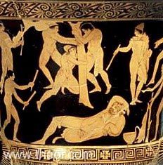 Odysseus & Polyphemus | Lucanian red figure vase painting