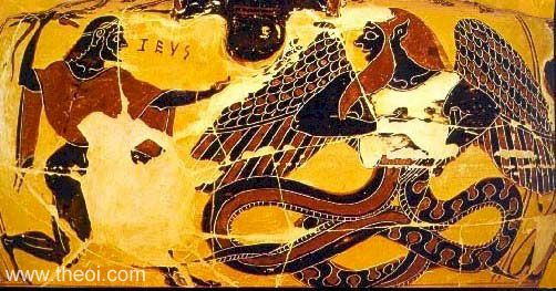 Zeus & Typhoeus | Chalcidian black figure vase painting