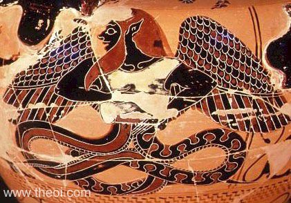 Typhoeus | Chalcidian black figure vase painting